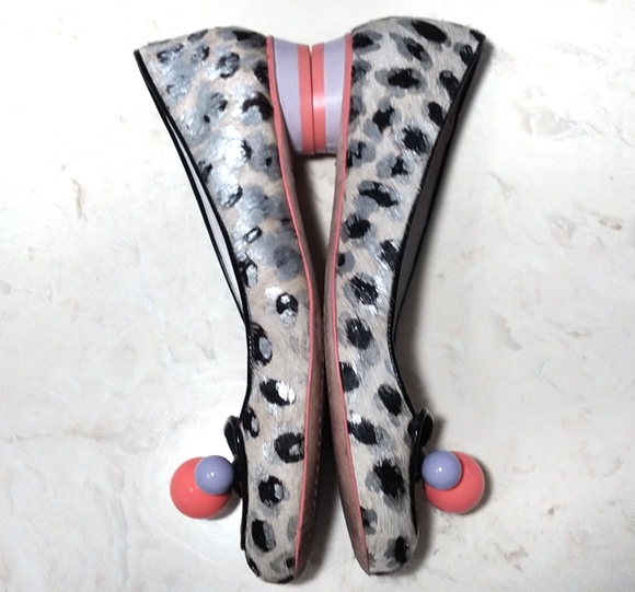 Sophia Webster Metallic Calf Hair Leopard Print Flats Pink Black Silver 4.5 - Picture 4 of 6